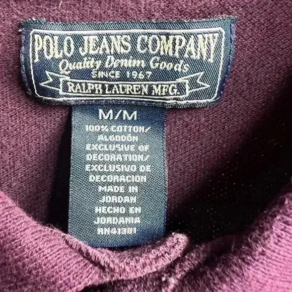 Vintage Ralph Lauren Polo Jeans Company Men’s Medium Shirt Purple Box Logo Flag - Picture 2 of 4